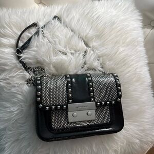 Michael Kors Black Studded Snake Embossed Shoulder Bag